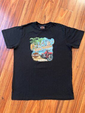 EUC Harley-Davidson Orlando Graphic Black 100% Cotton T-Shirt Boys Large